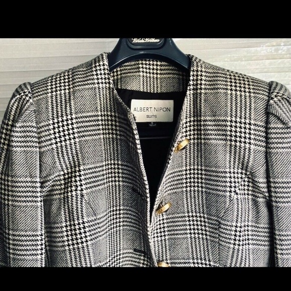 Vintage Albert Nipon 3 Pc Set Tailor Blazer Skirt Matching Shawl Houndstooth - Picture 9 of 12